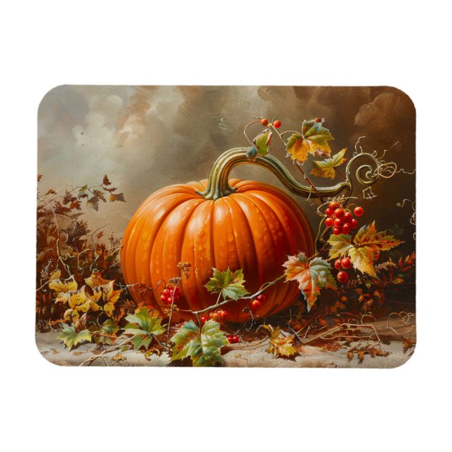 Vintage Orange Pumpkin-målning Magnet (Horisontell)