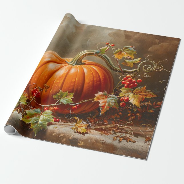 Vintage Orange Pumpkin Painting Decoupage Presentpapper (Utrullad)