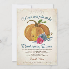Vintage Orange Pumpkin Thanksgiving Dinner Inbjudningar