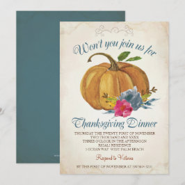 Vintage Orange Pumpkin Thanksgiving Dinner Inbjudningar