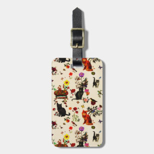 Vintage Orange Svarta katter Bird Blommigt Garden Bagagebricka
