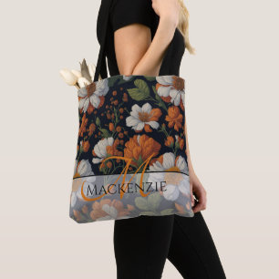 Vintage Orange, vit elegant, sofistikerade blommor Tygkasse