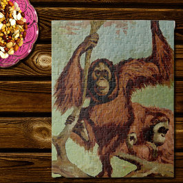 Vintage orangutaner på träd pussel
