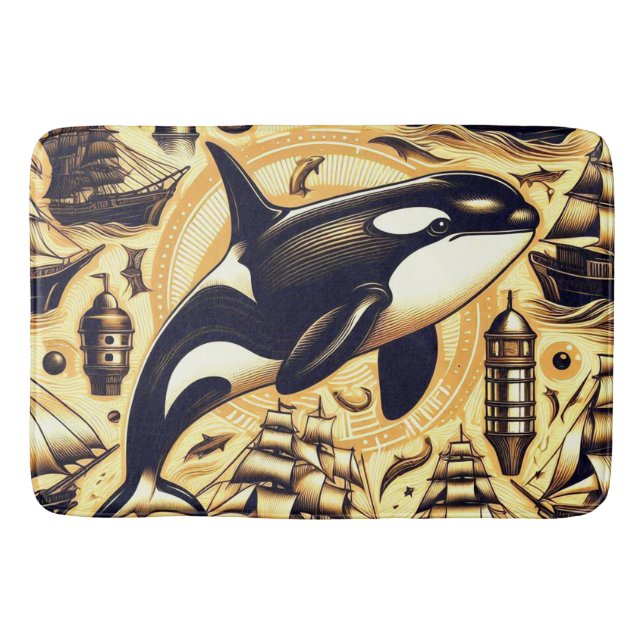 Vintage Orca Nautical Mönster Badrumsmatta (Framsidan)