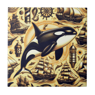 Vintage Orca Nautical Mönster Kakelplatta