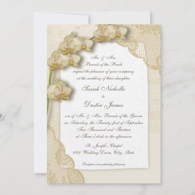 Vintage Orchids och Snöre Bröllop Inbjudningar (Framsida)