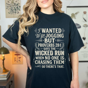 Vintage Ordspråk 28:1 Jogging Humor Citat T Shirt