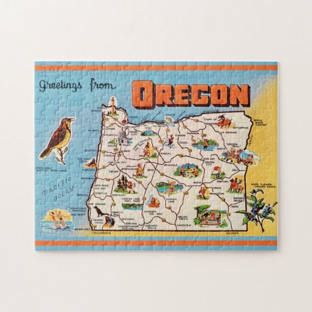 Vintage Oregon Karta Jigszawa Puzzle Pussel (Horisontell)