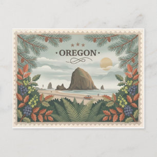 Vintage Oregon State Resor Cannon Beach Haystack Vykort