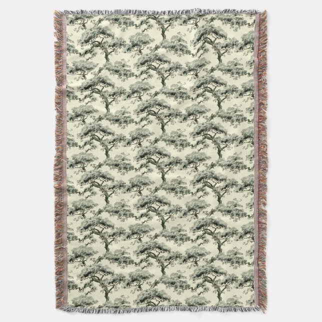 Vintage Oriental Japansk Bonsai Träd Mönster Filt (Framsidan Vertikal)