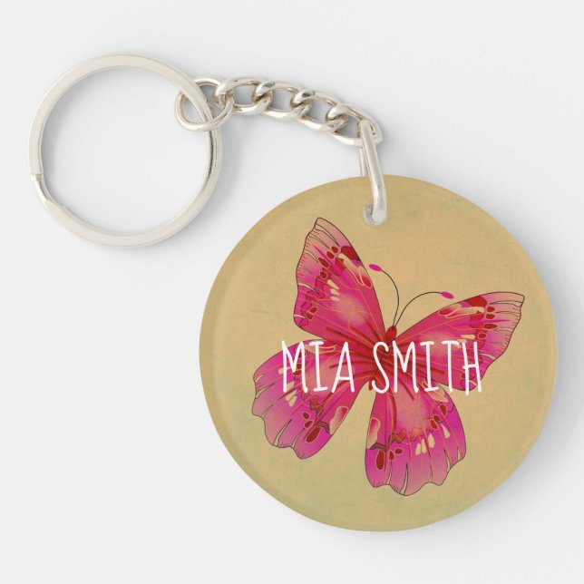 Vintage orientalisk rosa-fjäril personlig namn (Framsidan)