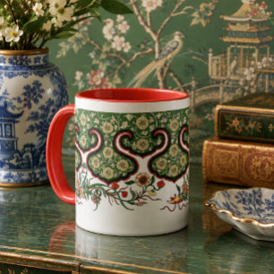 Vintage Orientaliskt Kinesiskt Blommigt Friz Mönst Mugg
