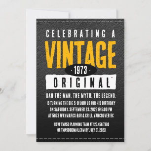 Vintage Original Black & Guld Leather Birtion Year Inbjudningar