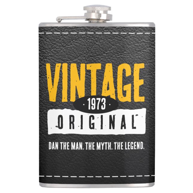 Vintage Original Black Leather Födelseår Fickplunta (Framsidan)