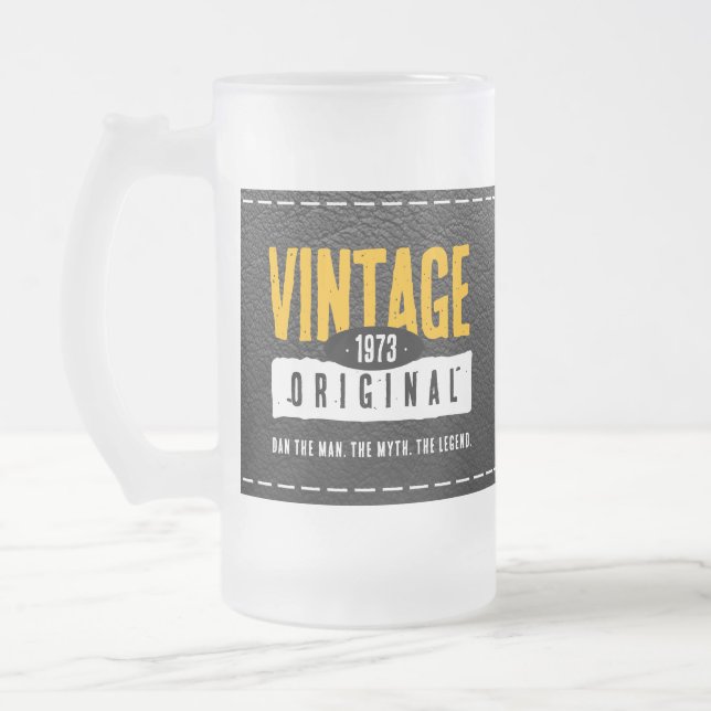 Vintage Original Black Leather Födelseår Frostat Ölglas (Vänster)