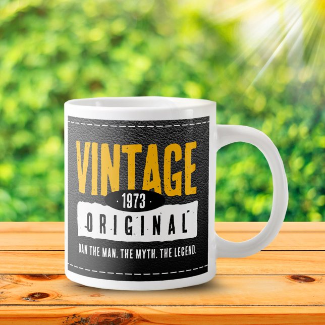 Vintage Original Black Leather Födelseår Jumbo Mugg (Vintage Birth Year Original The Man Myth Legend Jumbo Coffee Mug.)