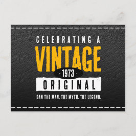 Vintage Original Black Leather Födelseår Meddelande Vykort