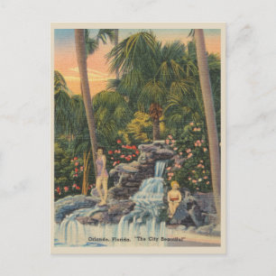 Vintage Orlando Florida City Benice Waterfall Vykort