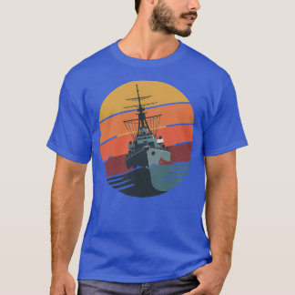 Vintage örlogsfartyg Retro solnedgångsdesign T Shirt