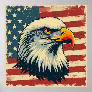 🦅 Vintage Örn USA Flagga För Patriotiska Hem Poster