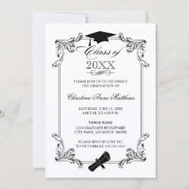 Vintage Ornament Cap och Diploma Studenten Inbjudningar