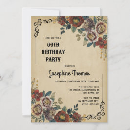 Vintage Ornament Floral Birthday Inbjudningar