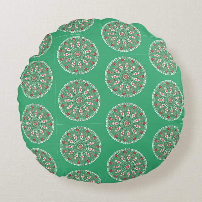 Vintage-ornament julinpackningspapper rund kudde (Framsidan)