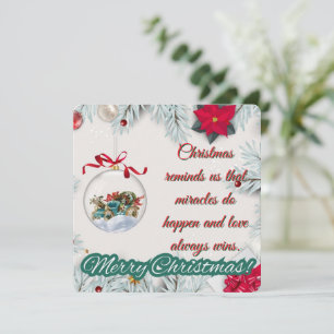 Vintage Ornament & Poinsettia jul Julkort