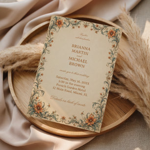Vintage Ornamentala Blommig Elegant Inbjudningar