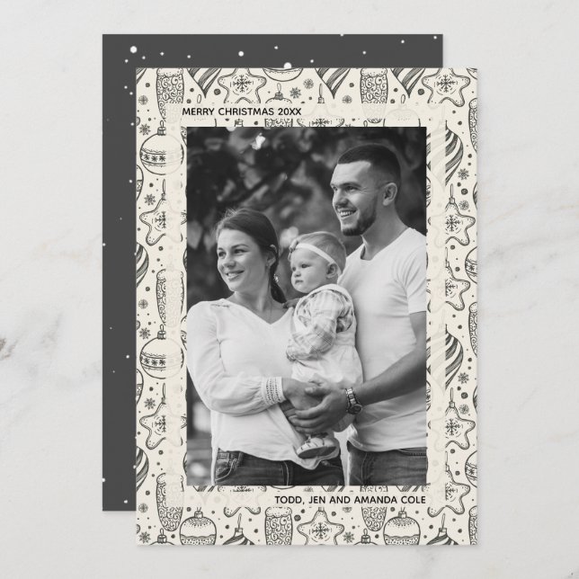 Vintage Ornaments fotojul Julkort (Fram/baksida)