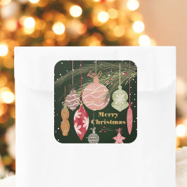 Vintage Ornaments God jul Illustrations Fyrkantigt Klistermärke