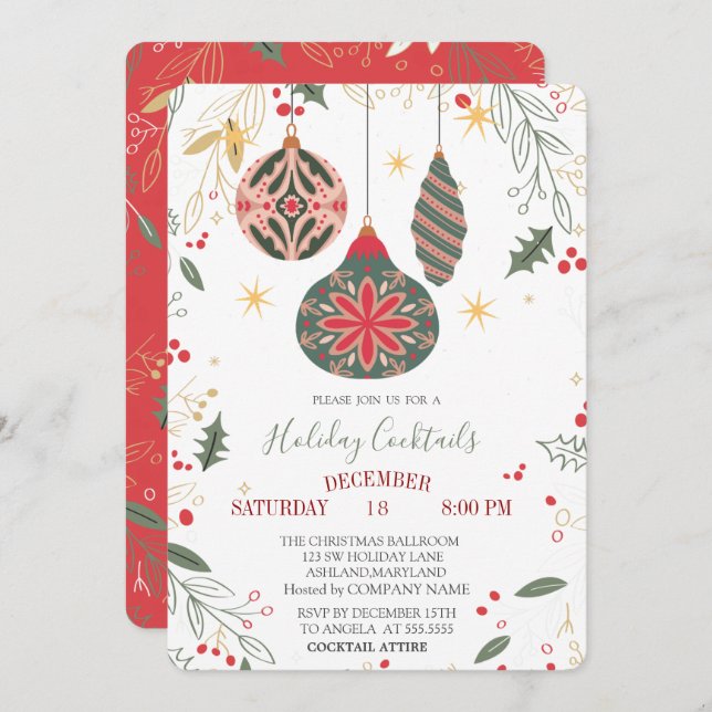 Vintage Ornaments Grenar julklapp Inbjudningar (Fram/baksida)