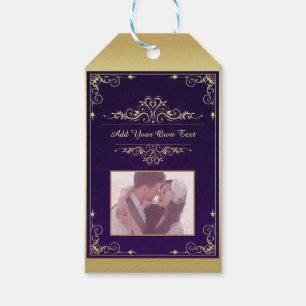 Vintage Ornate Elegant Lila Damask Anpassad Foto Presentetikett