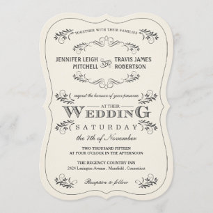 Vintage Ornate Flourish White bröllopsinbjudningar Inbjudningar