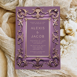 Vintage Ornate Frame Mauve Gold Wedding Inbjudningar
