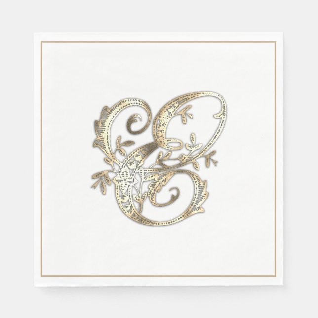 Vintage Ornate Guld Monogram E Pappersservett (Framsidan)
