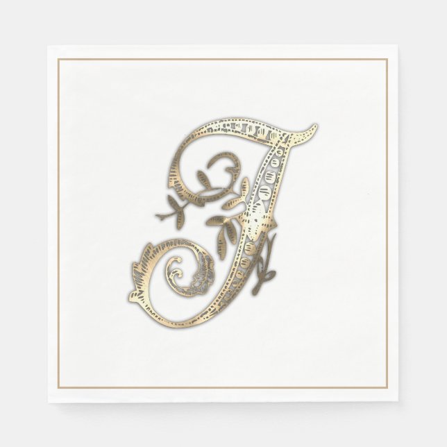 Vintage Ornate Guld Monogram I Pappersservett (Framsidan)