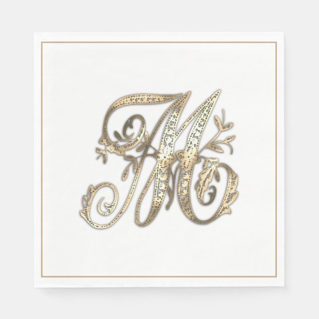 Vintage Ornate Guld Monogram M Pappersservett (Framsidan)