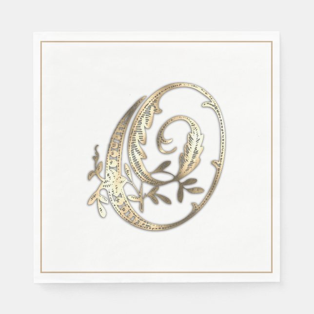 Vintage Ornate Guld Monogram O Pappersservett (Framsidan)