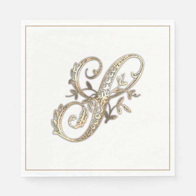 Vintage Ornate Guld Monogram S Pappersservett (Framsidan)