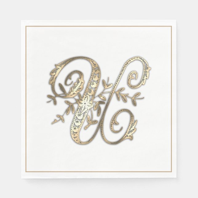 Vintage Ornate Guld Monogram U Pappersservett (Framsidan)
