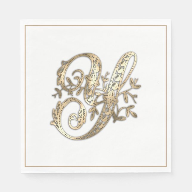 Vintage Ornate Guld Monogram Y Pappersservett (Framsidan)