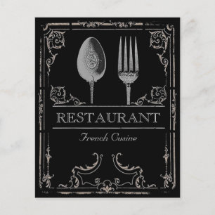Vintage Ornate Silver Spoon Fork Restaurant Cafe Flygblad