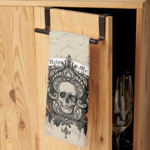 Vintage Ornate Skull Halloween Kitchen Towel Kökshandduk