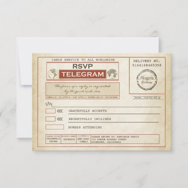 vintage OSA BRÖLLOP telegram (Framsida)