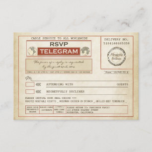 vintage OSA BRÖLLOP telegram med val av måltid Kort