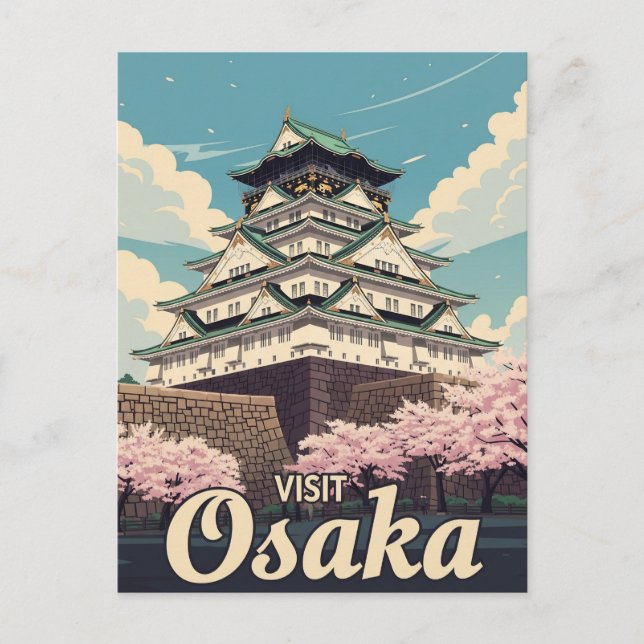Vintage Osaka Castle Japan Travel Vykort (Framsida)