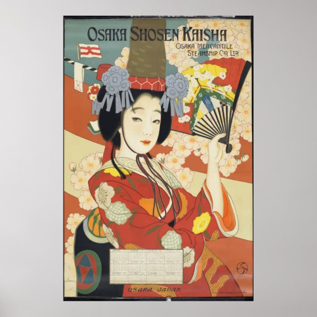 Vintage Osaka Shosen Kaisha Travel Poster Art (Framsidan)