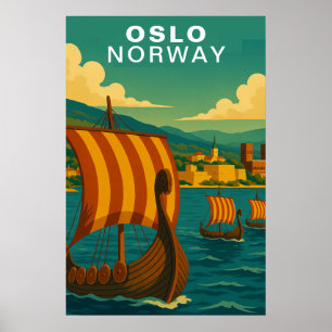 Vintage Oslo Norge Skandinavisk Hamn Resa Poster