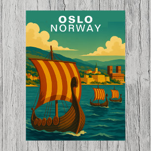 Vintage Oslo Norge Skandinavisk Hamn Resa Vykort